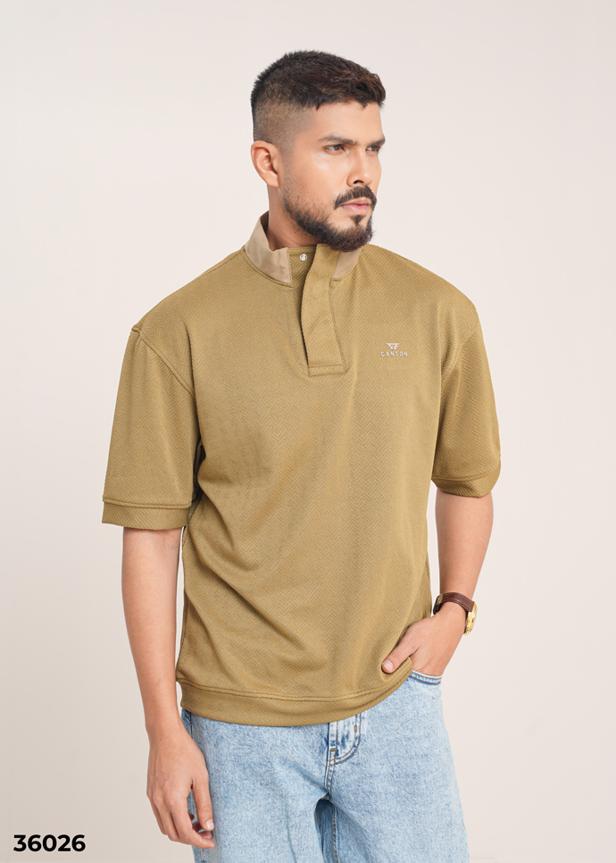 HIGH NECK POLO SHIRT - LIGHT OLVE