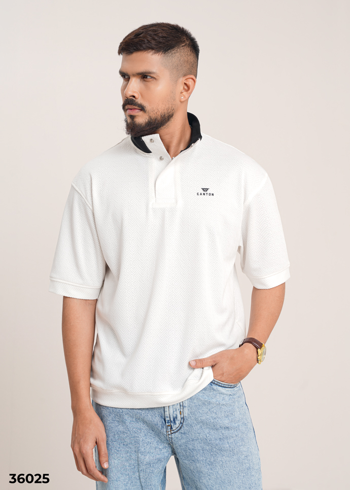 HIGH NECK POLO SHIRT - White