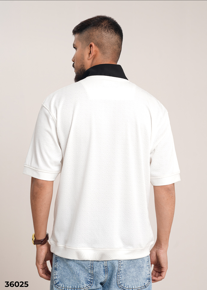 HIGH NECK POLO SHIRT - White - Image 3