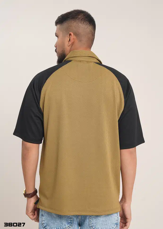 OVERSIZED POLO SHIRT - Light Khaki - Image 3