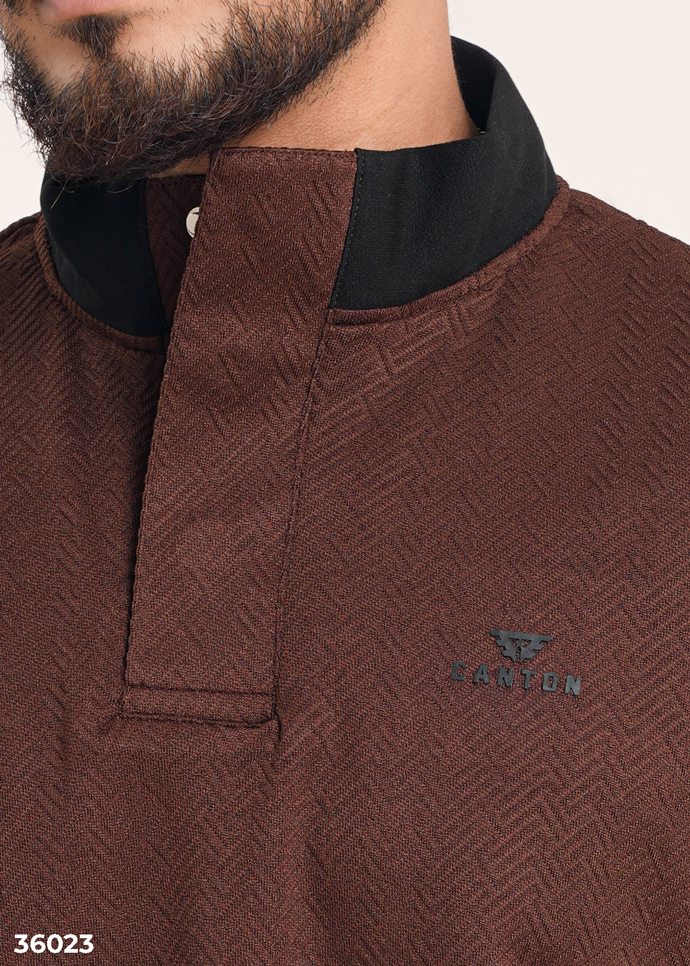 HIGH NECK POLO SHIRT - COFFEE - Image 2
