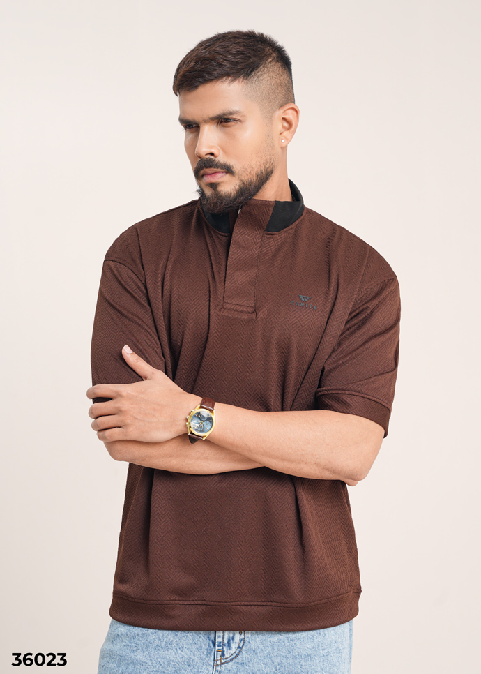 HIGH NECK POLO SHIRT - COFFEE