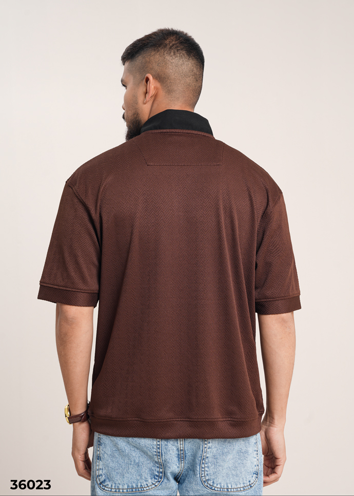 HIGH NECK POLO SHIRT - COFFEE - Image 3