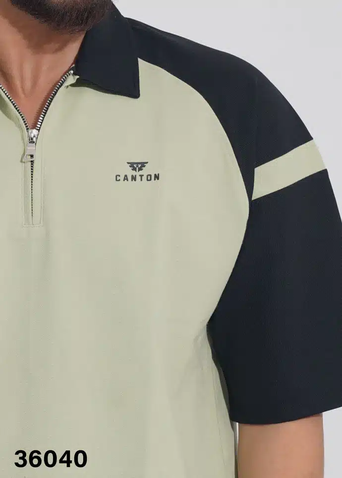 THE DRIFTER ZIP-NECK POLO SHIRT - LIGHT OLIVE - Image 3