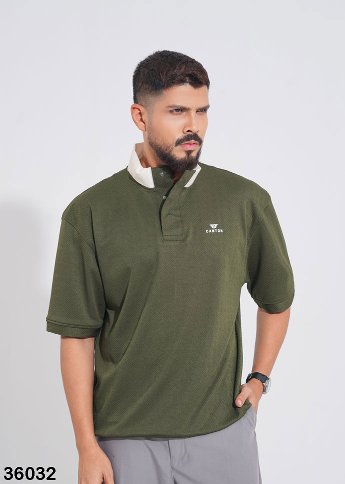 HIGH NECK POLO SHIRT - DARK OLIVE