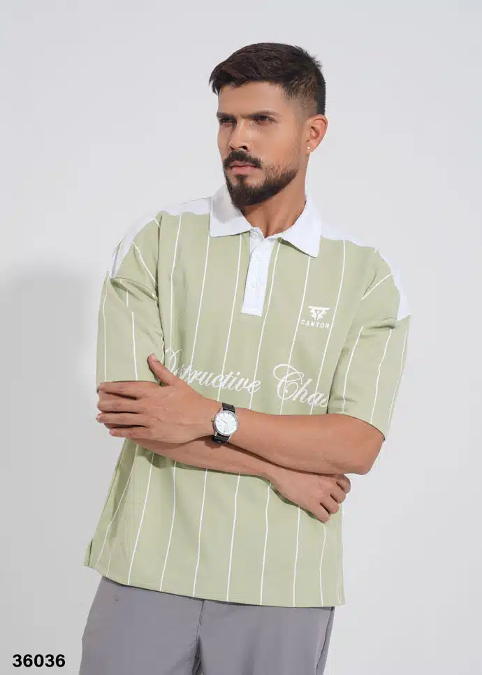 SAND DUNE PINSTRIPE POLO SHIRT - LIGHT OLIVE