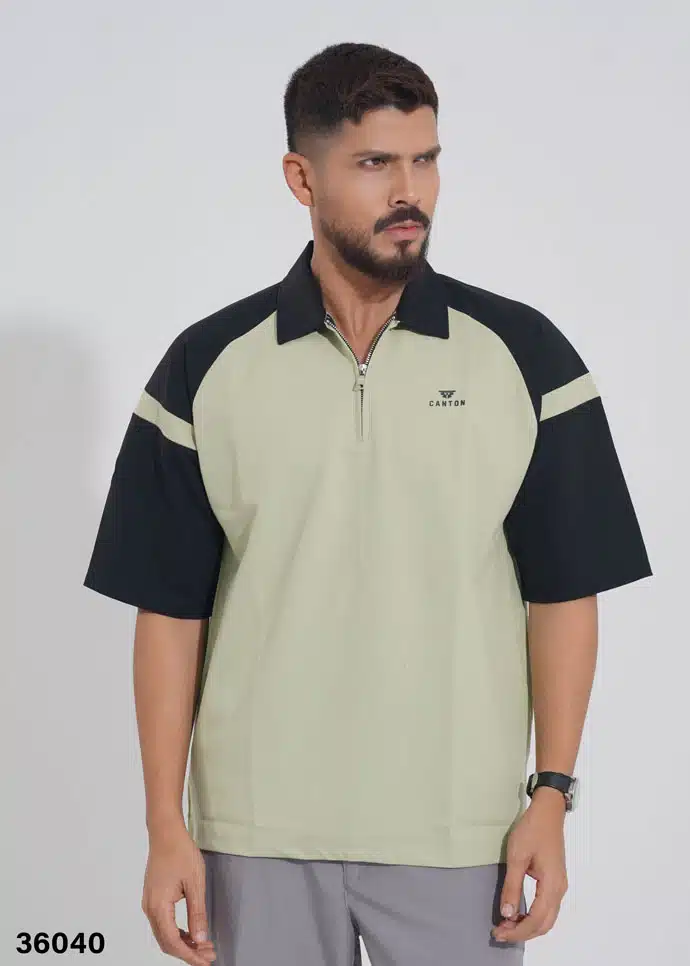 THE DRIFTER ZIP-NECK POLO SHIRT - LIGHT OLIVE