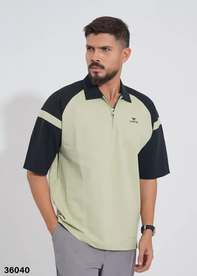 THE DRIFTER ZIP-NECK POLO SHIRT - LIGHT OLIVE - Image 2