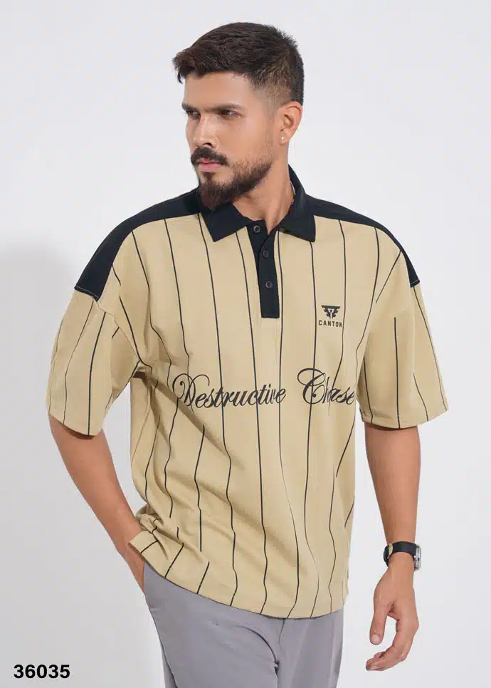 SAND DUNE PINSTRIPE POLO SHIRT - KHAKI - Image 2