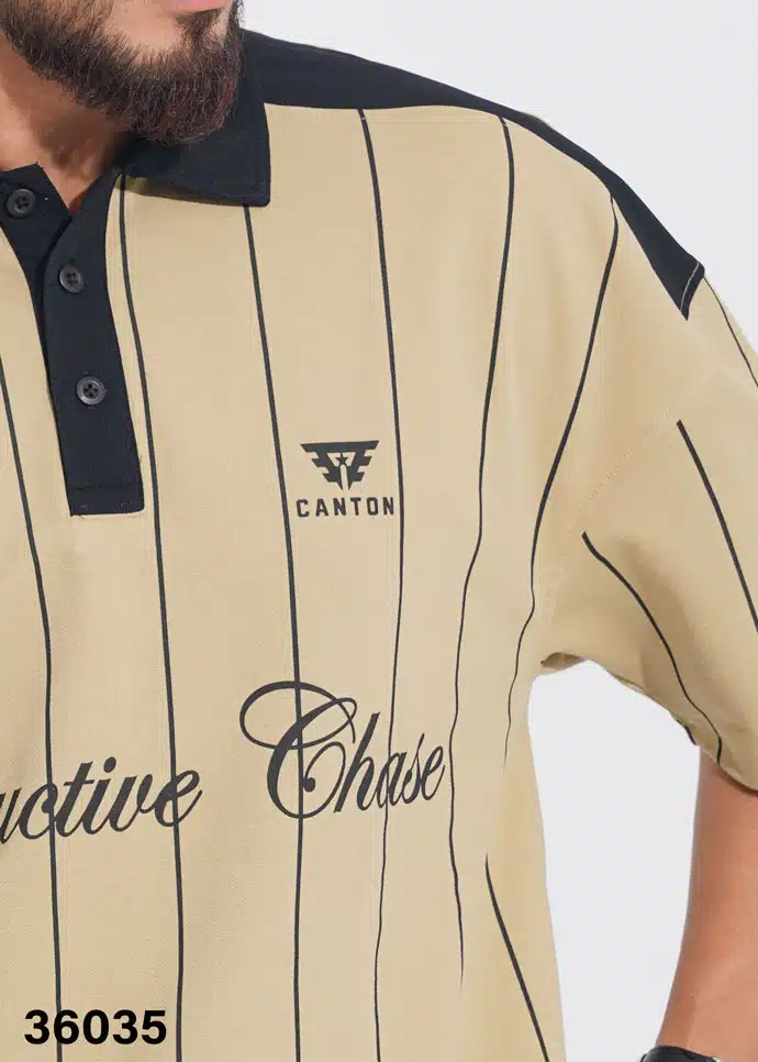 SAND DUNE PINSTRIPE POLO SHIRT - KHAKI - Image 3