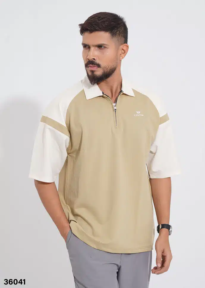 THE DRIFTER ZIP-NECK POLO SHIRT - LIGHT KHAKI