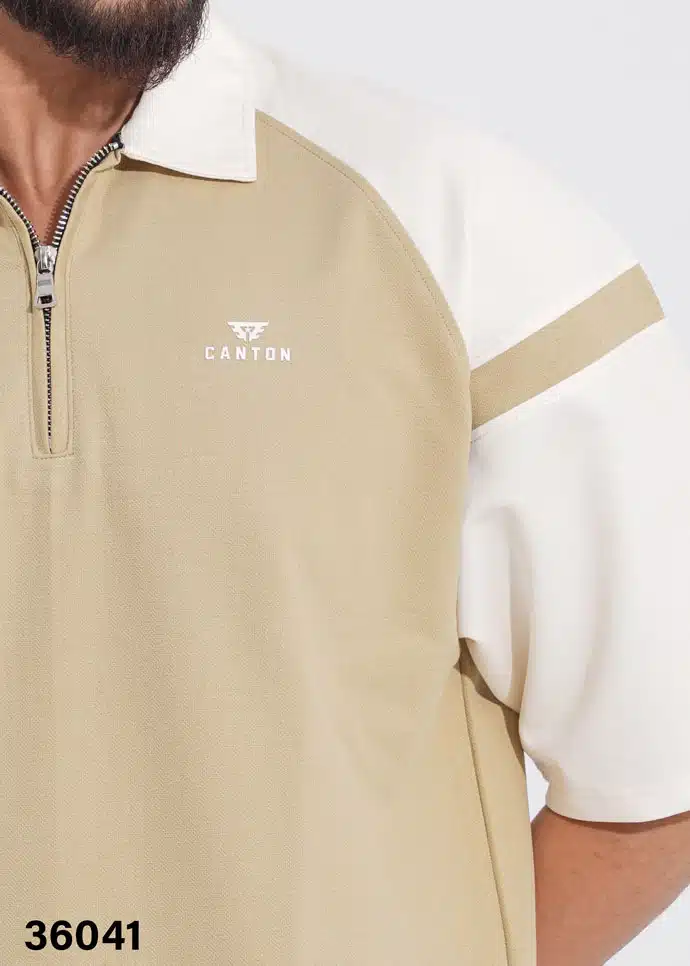 THE DRIFTER ZIP-NECK POLO SHIRT - LIGHT KHAKI - Image 2