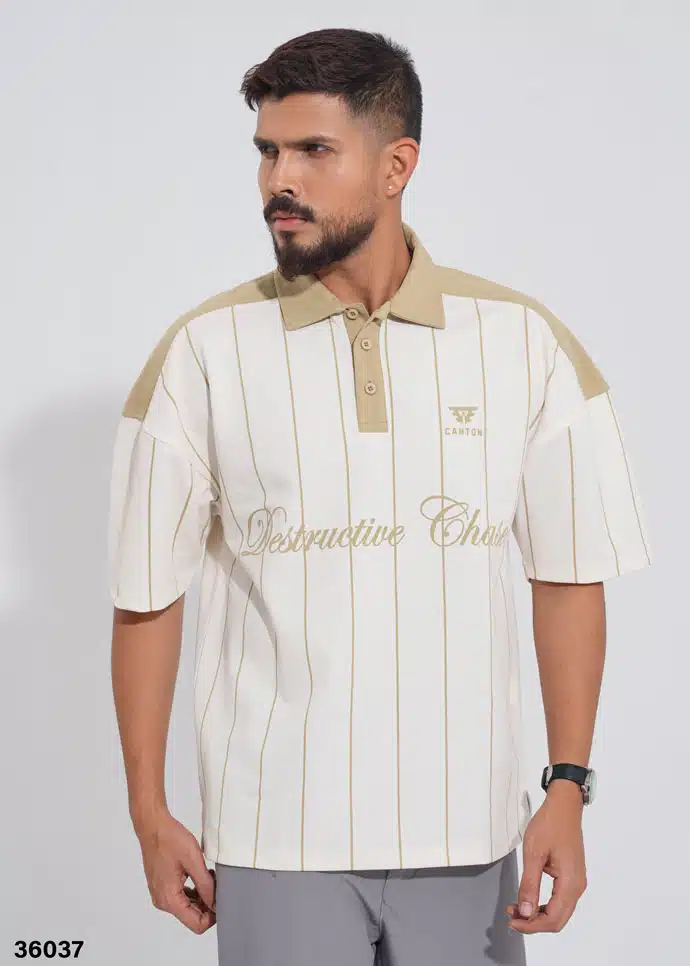 SAND DUNE PINSTRIPE POLO SHIRT - WHITE