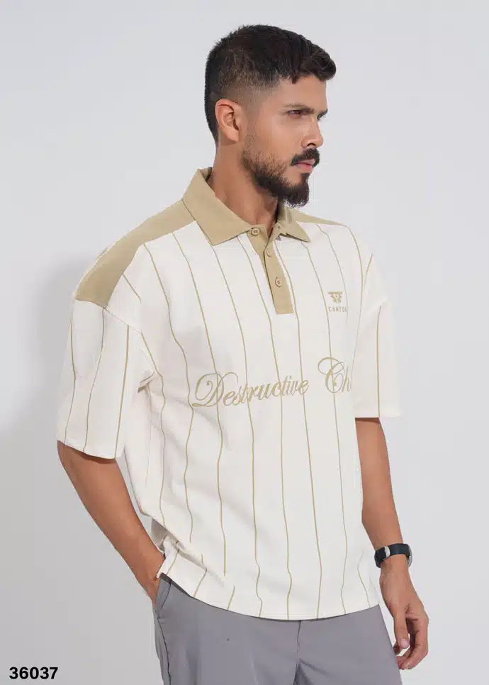 SAND DUNE PINSTRIPE POLO SHIRT - WHITE - Image 2