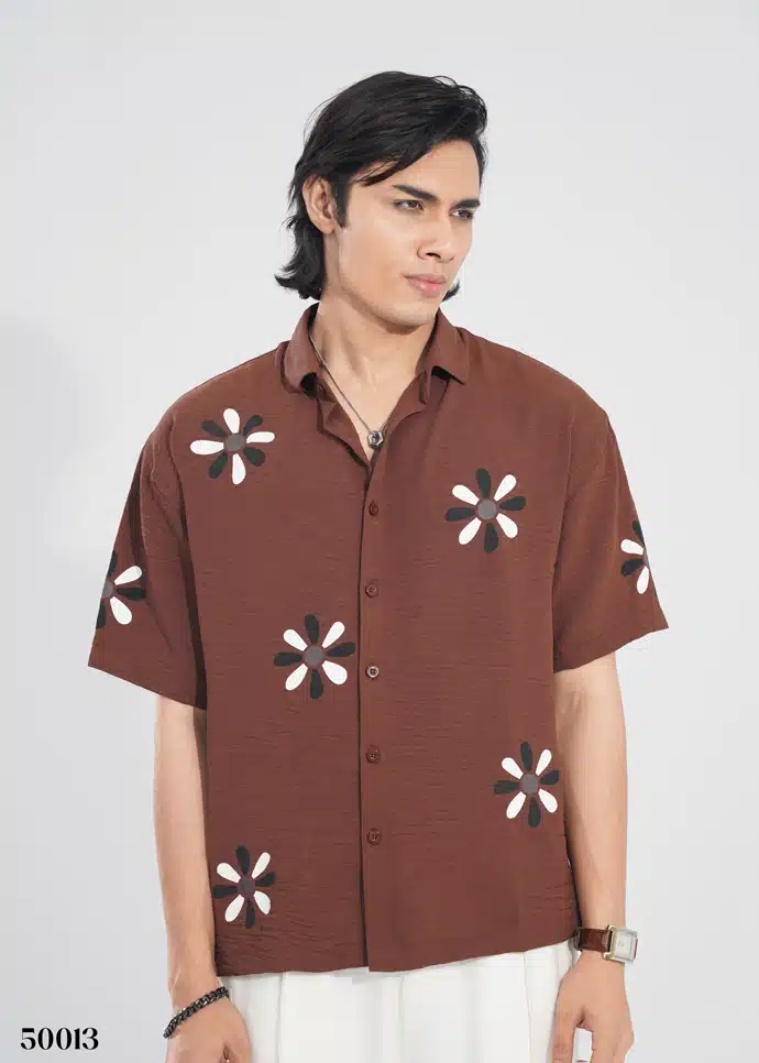 DESERT FLOWER HALF SHIRT - COFFEE