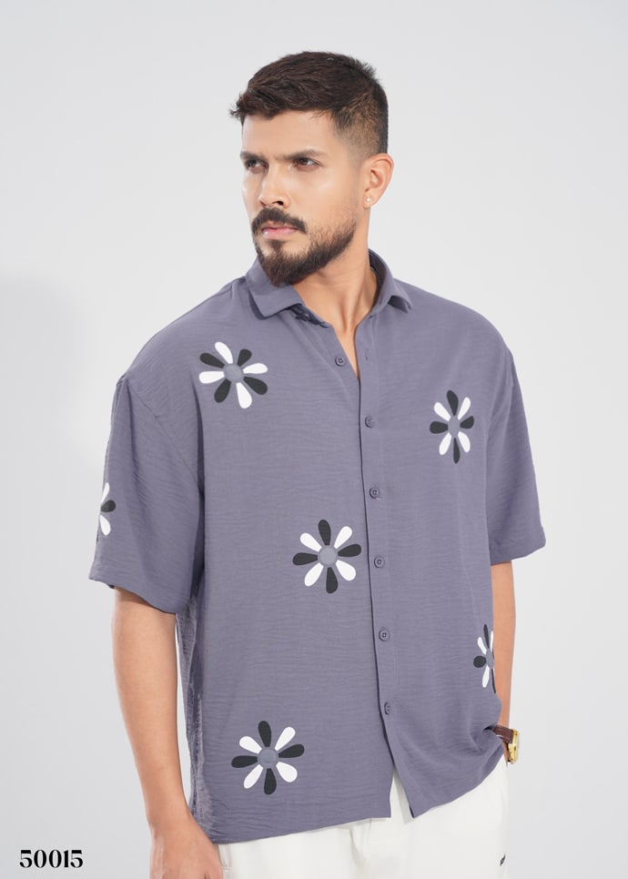 DESERT FLOWER HALF SHIRT - BLUE -50015
