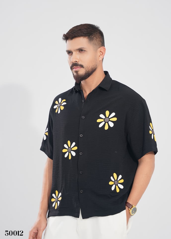 DESERT FLOWER HALF SHIRT - BLACK