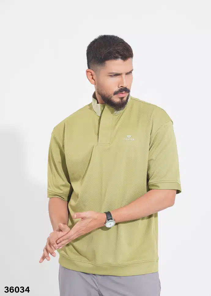 HIGH NECK POLO SHIRT - LIGHT OLIVE - Image 2