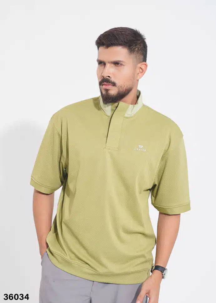 HIGH NECK POLO SHIRT - LIGHT OLIVE