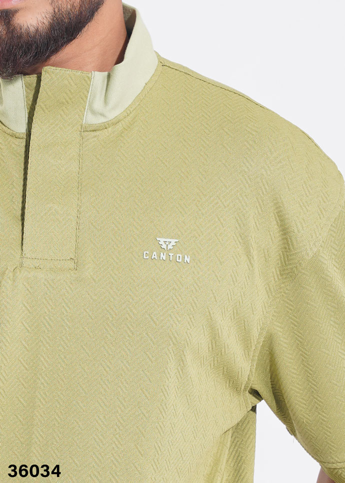 HIGH NECK POLO SHIRT - LIGHT OLIVE - Image 3