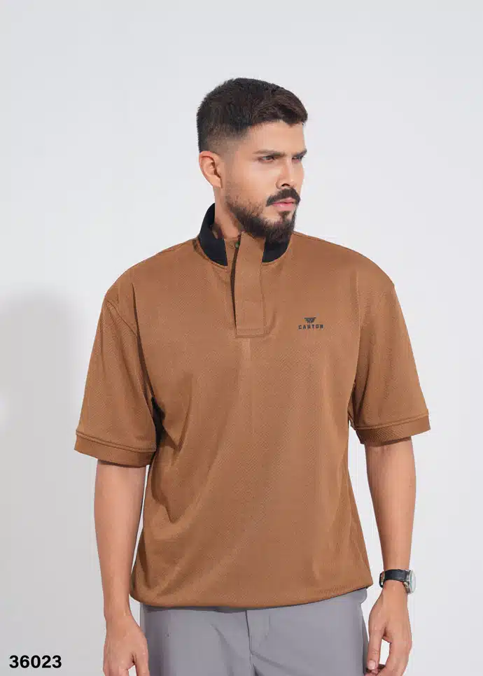 HIGH NECK POLO SHIRT - CARAMEL