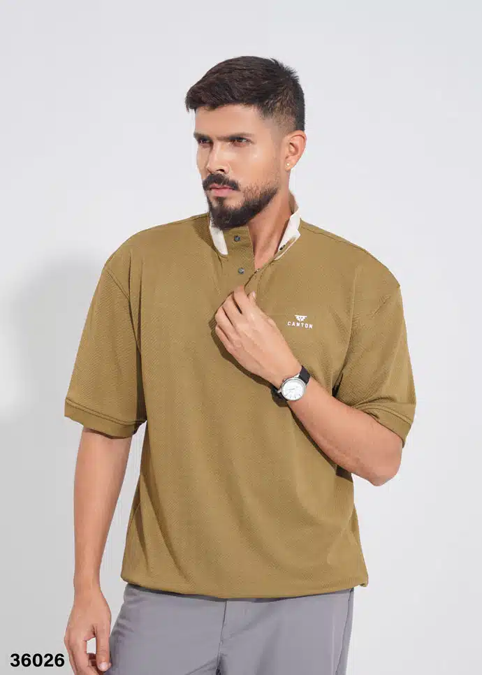 HIGH NECK POLO SHIRT - OLIVE - Image 3