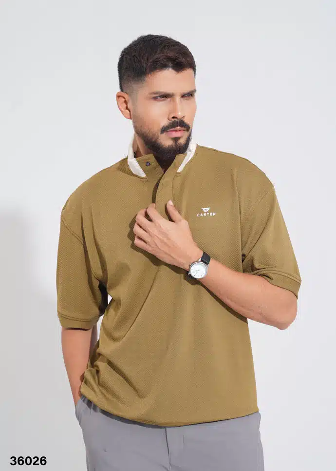 HIGH NECK POLO SHIRT - OLIVE