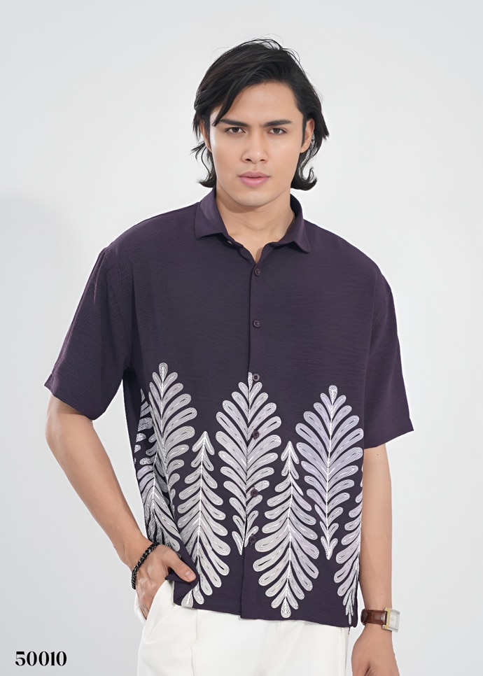 MIDNIGHT PALM HALF SHIRT - PURPLE