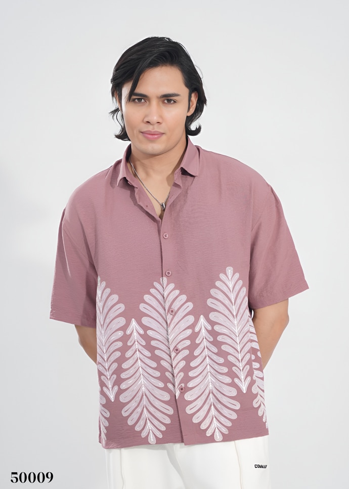 MIDNIGHT PALM HALF SHIRT - PINK