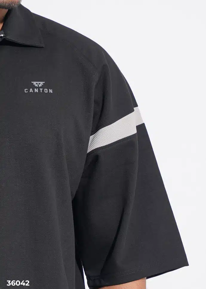 THE DRIFTER ZIP-NECK POLO SHIRT - Jet Black & White - Image 2