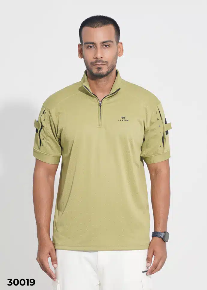 TACTICAL QUARTER ZIP POLO SHIRT - MOSS GREEN(30019)