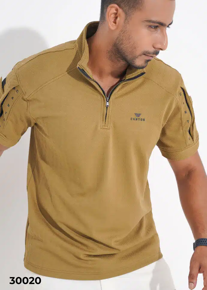 TACTICAL QUARTER ZIP POLO SHIRT - MUSTERD (30020) - Image 3