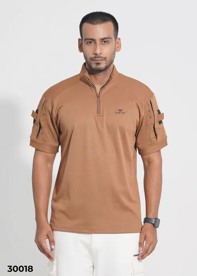TACTICAL QUARTER ZIP POLO SHIRT - CARAMEL BROWN (30018)