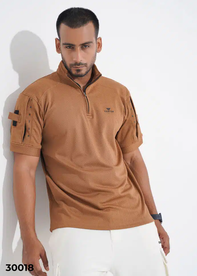 TACTICAL QUARTER ZIP POLO SHIRT - CARAMEL BROWN (30018) - Image 3
