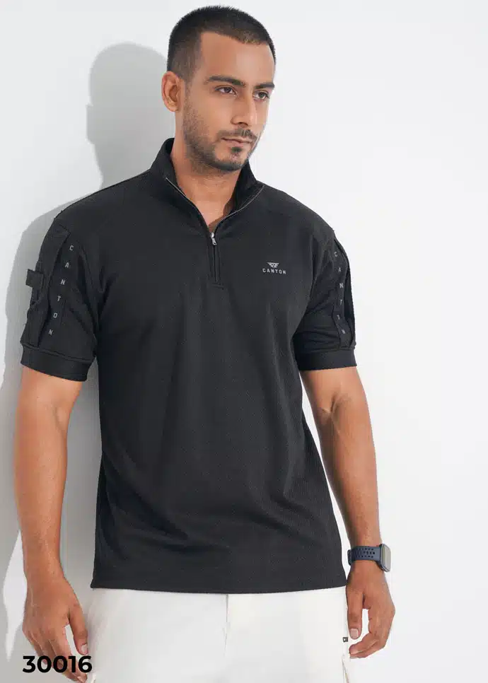 TACTICAL QUARTER ZIP POLO SHIRT - BLACK (30016)