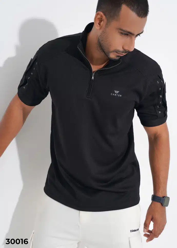 TACTICAL QUARTER ZIP POLO SHIRT - BLACK (30016) - Image 3