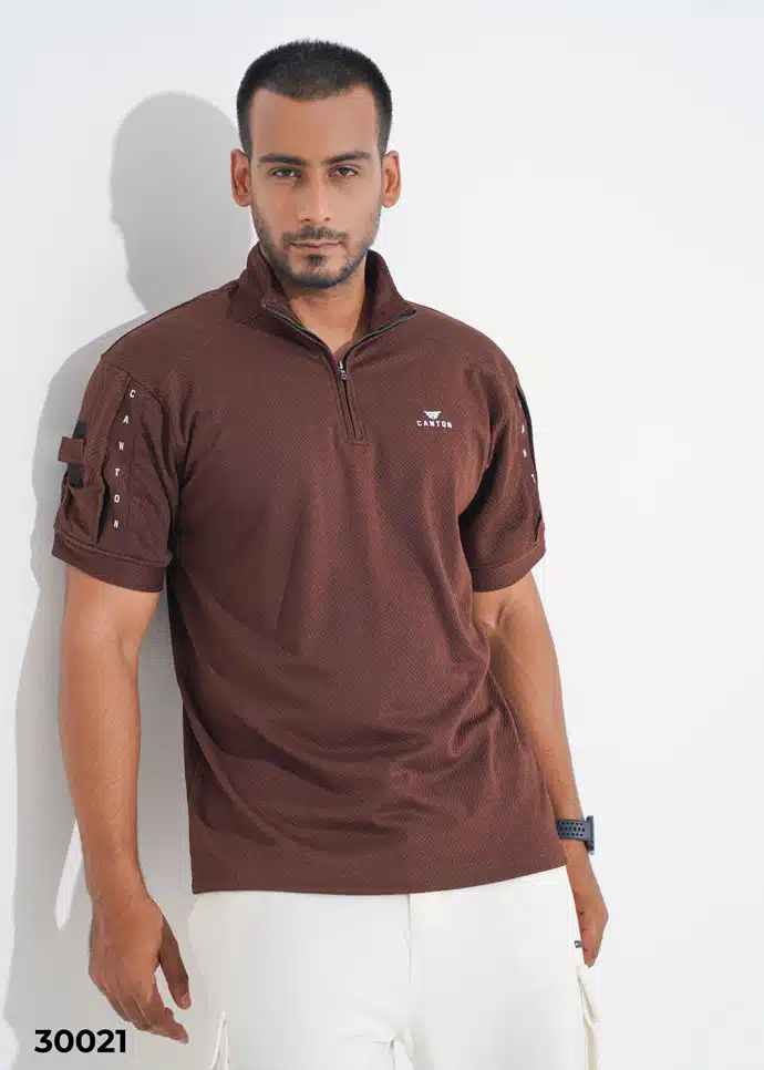 TACTICAL QUARTER ZIP POLO SHIRT - COFFEE (30021)
